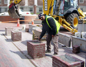 Brick foundations for seating completed